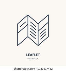 Leaflet flat line icon. Brochure sign. Thin linear logo for printery, design studio.