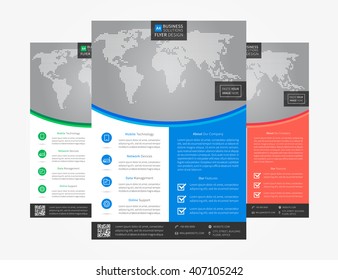 Leaflet (flyer, brochure, report, booklet) layout vector design. A4 size template page with sample text, icons, decorative elements, ready to print.
