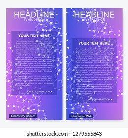 Leaflet flyer layout. Magazine cover corporate identity template. Science and technology design, structure DNA, chemistry, medical background, business and website templates. Vector illustration,