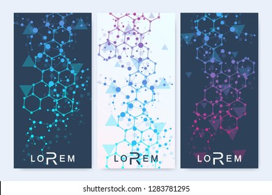 Leaflet flyer layout. Magazine cover corporate identity template. Science and technology design, structure DNA, chemistry, medical background, business and website templates. Vector illustration,