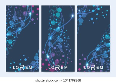 Leaflet flyer layout. Magazine cover corporate identity template. Science and technology design, structure DNA, chemistry, medical background, business and website templates. Vector illustration,