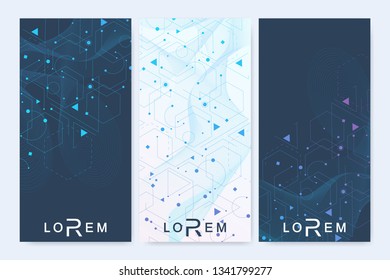 Leaflet flyer layout. Magazine cover corporate identity template. Science and technology design, structure DNA, chemistry, medical background, business and website templates. Vector illustration,