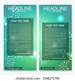Leaflet flyer layout. Magazine cover corporate identity template. Science and technology design, structure DNA, chemistry, medical background, business and website templates. Vector illustration,