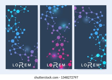 Leaflet flyer layout. Magazine cover corporate identity template. Science and technology design, structure DNA, chemistry, medical background, business and website templates. Vector illustration,