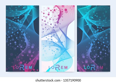 Leaflet flyer layout. Magazine cover corporate identity template. Science and technology design, structure DNA, chemistry, medical background, business and website templates. Vector illustration,
