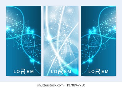Leaflet flyer layout. Magazine cover corporate identity template. Science and technology design, structure DNA, chemistry, medical background, business and website templates. Vector illustration,