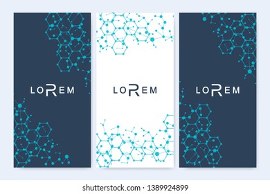 Leaflet flyer layout. Magazine cover corporate identity template. Science and technology design, structure DNA, chemistry, medical background, business and website templates. Vector illustration,