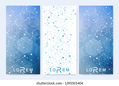 Leaflet flyer layout. Magazine cover corporate identity template. Science and technology design, structure DNA, chemistry, medical background, business and website templates. Vector illustration,