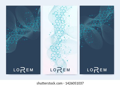 Leaflet flyer layout. Magazine cover corporate identity template. Science and technology design, structure DNA, chemistry, medical background, business and website templates. Vector illustration
