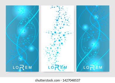 Leaflet flyer layout. Magazine cover corporate identity template. Science and technology design, structure DNA, chemistry, medical background, business and website templates. Vector illustration