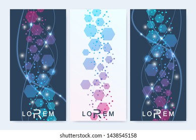 Leaflet flyer layout. Magazine cover corporate identity template. Science and technology design, structure DNA, chemistry, medical background, business and website templates. Vector illustration