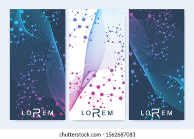 Leaflet flyer layout. Magazine cover corporate identity template. Science and technology design, structure DNA, chemistry, medical background, business and website templates. Vector illustration