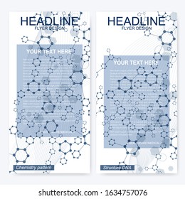 Leaflet flyer layout. Magazine cover corporate identity template. Science and technology design, structure DNA, chemistry, medical background, business and website templates. Vector illustration