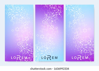 Leaflet flyer layout. Magazine cover corporate identity template. Science and technology design, structure DNA, chemistry, medical background, business and website templates. Vector illustration