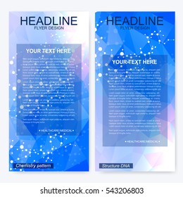 Leaflet flyer layout. Magazine cover corporate identity template. Science and technology design, structure DNA, chemistry, medical background, business and website templates. Vector illustration