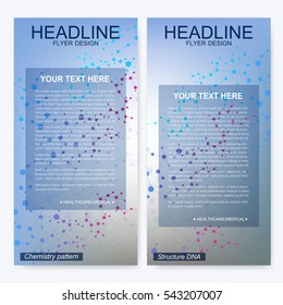 Leaflet flyer layout. Magazine cover corporate identity template. Science and technology design, structure DNA, chemistry, medical background, business and website templates. Vector illustration
