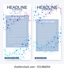 Leaflet flyer layout. Magazine cover corporate identity template. Science and technology design, structure DNA, chemistry, medical background, business and website templates. Vector illustration,