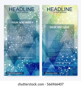 Leaflet flyer layout. Magazine cover corporate identity template. Science and technology design, structure DNA, chemistry, medical background, business and website templates. Vector illustration