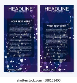 Leaflet flyer layout. Magazine cover corporate identity template. Science and technology design, structure DNA, chemistry, medical background, business and website templates. Vector illustration
