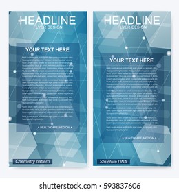 Leaflet flyer layout. Magazine cover corporate identity template. Science and technology design, structure DNA, chemistry, medical background, business and website templates. Vector illustration,