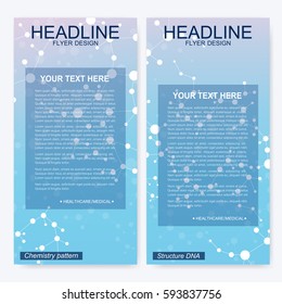 Leaflet flyer layout. Magazine cover corporate identity template. Science and technology design, structure DNA, chemistry, medical background, business and website templates. Vector illustration,