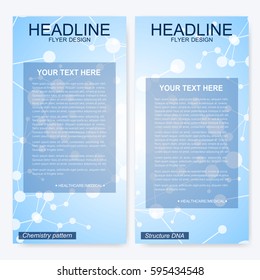 Leaflet flyer layout. Magazine cover corporate identity template. Science and technology design, structure DNA, chemistry, medical background, business and website templates. Vector illustration.
