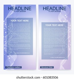 Leaflet flyer layout. Magazine cover corporate identity template. Science and technology design, structure DNA, chemistry, medical background, business and website templates. Vector illustration,