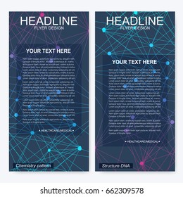 Leaflet flyer layout. Magazine cover corporate identity template. Science and technology design, structure DNA, chemistry, medical background, business and website templates. Vector illustration,