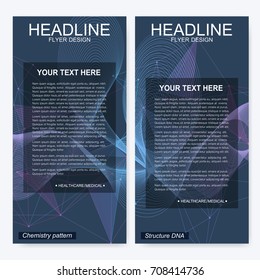 Leaflet flyer layout. Magazine cover corporate identity template. Science and technology design, structure DNA, chemistry, medical background, business and website templates. Vector illustration