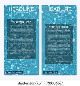 Leaflet flyer layout. Magazine cover corporate identity template. Science and technology design, structure DNA, chemistry, medical background, business and website templates. Vector illustration,
