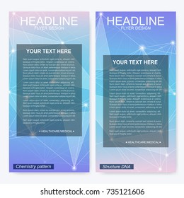 Leaflet flyer layout. Magazine cover corporate identity template. Science and technology design, structure DNA, chemistry, medical background, business and website templates. Vector illustration,