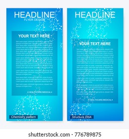 Leaflet flyer layout. Magazine cover corporate identity template. Science and technology design, structure DNA, chemistry, medical background, business and website templates. Vector illustration,