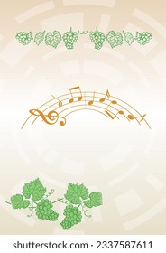 leaflet with grapes - a4 vector template with music notes for harvest holiday 
