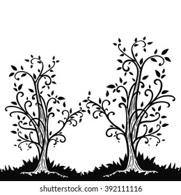 Leaflet with hand drawn tree isolated on white background. Vector illustration.