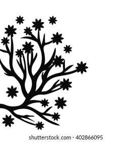 Leaflet with hand drawn tree isolated on white background. Vector illustration.