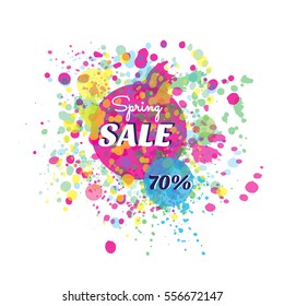 Leaflet with hand painting splashes and spots. Spring sale.