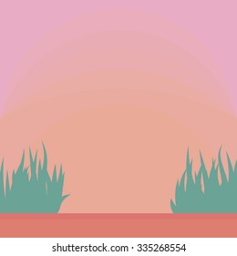 Leaflet with landscape, grass, sunrise, sky isolated on white background. Vector illustration. 