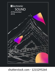Leaflet with music festival invitation. Poster with abstract shapes and music vibes. Greetings cards perfect for prints,flyers,banners,invitations,promotions and more. Stock vector music illustration.