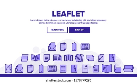 Leaflet Paper Landing Web Page Header Banner Template Vector. Print Leaflet And Brochure, Flyer And Document, Mail Message And Booklet Illustration