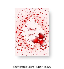 Leaflet pattern with falling red hearts for Valentine's day design. Vector illustration