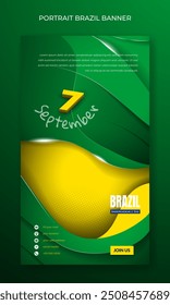 Modelo de banner de folheto ou retrato em fundo amarelo verde em estilo recortado simples. Bom modelo para a campanha do dia da independência do brasil