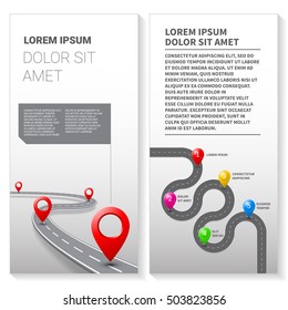 Leaflet With Road Map Vector With Street Pathway Route Pin Icon On The Way Track. Vector Flyer Roadmap Template Design On White Background.