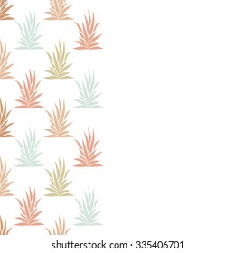 Leaflet with succulent bush and empty space. Succulent bush seamless pattern on white background. Vector illustration.