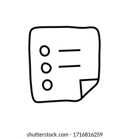 Leaflet with tasks and assignments in doodle style isolated on white background. Signature Icon. Vector outline illustration. Can be used as icon or symbol. Decor element. Hand drawn black sketch.