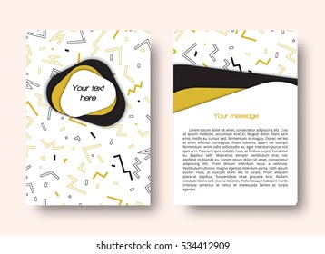 Leaflet template with a background of geometric shapes in yellow and black