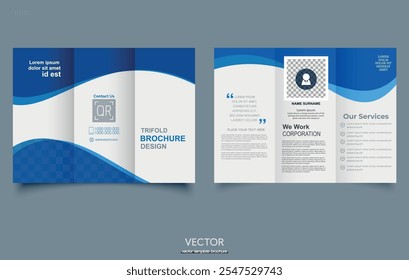 folheto informativo. Folheto triplo azul com ondas. Para impressão