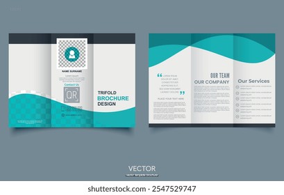 folheto informativo. Folheto triplo azul com ondas. Para impressão