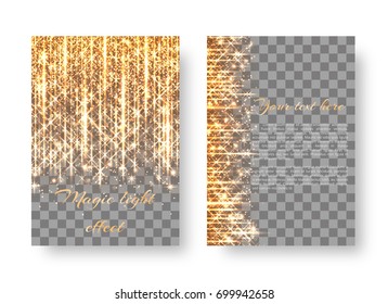 Leaflet template with falling golden sparkles