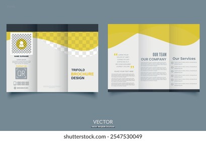 leaflet template. Orange trifold brochure with waves.