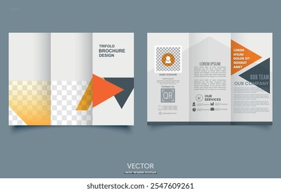 leaflet template. Trifold brochure with triangles. Simple and minimalist layout. For printing